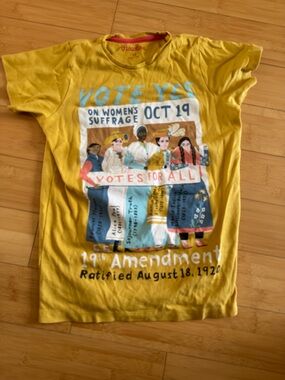 LIKE NEW! Piccolina Kids Yellow Graphic Women’s Vote Cotton Tee Shirt Sz 14